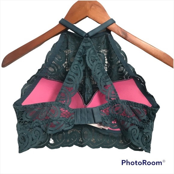NWT PINK VICTORIA SECRET / High Neck Push up Razor Back Lace Bralette Size M - Picture 2 of 11